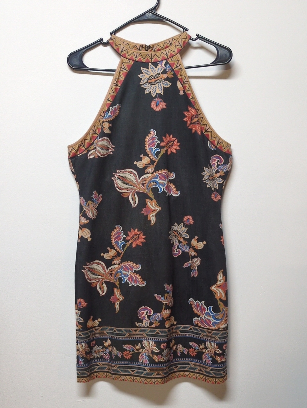 Sleeveless Black Halter Dress with Multicolor Floral Print